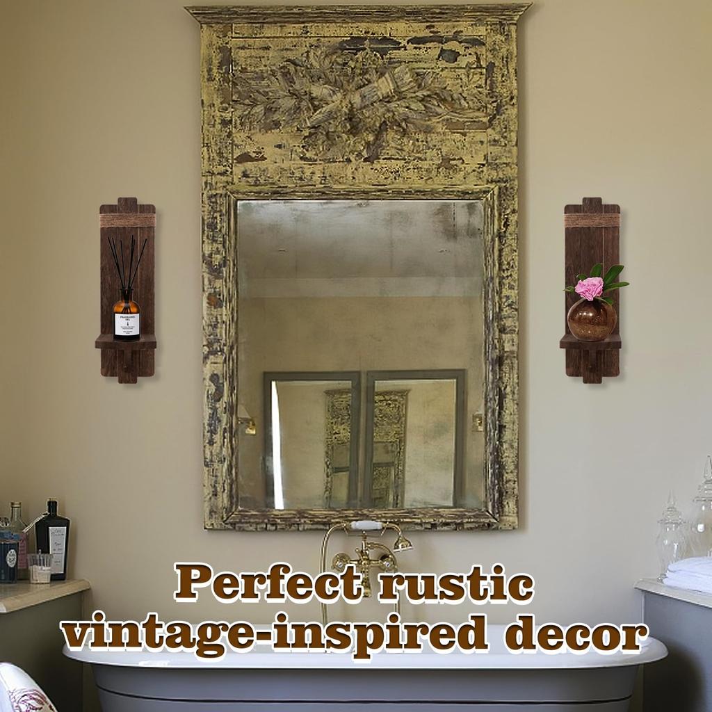 Vintage nástěnná dekorace svícny 2ks Domácí závěsná umělecká dekorace Ručně vyráběné dřevěné svícny do ložnice obývacího pokoje