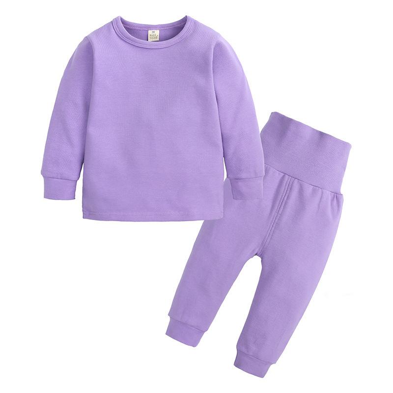 Kids Thick Brushed Pajama Set for Spring Autumn Long Sleeve Pants with Tummy Protection