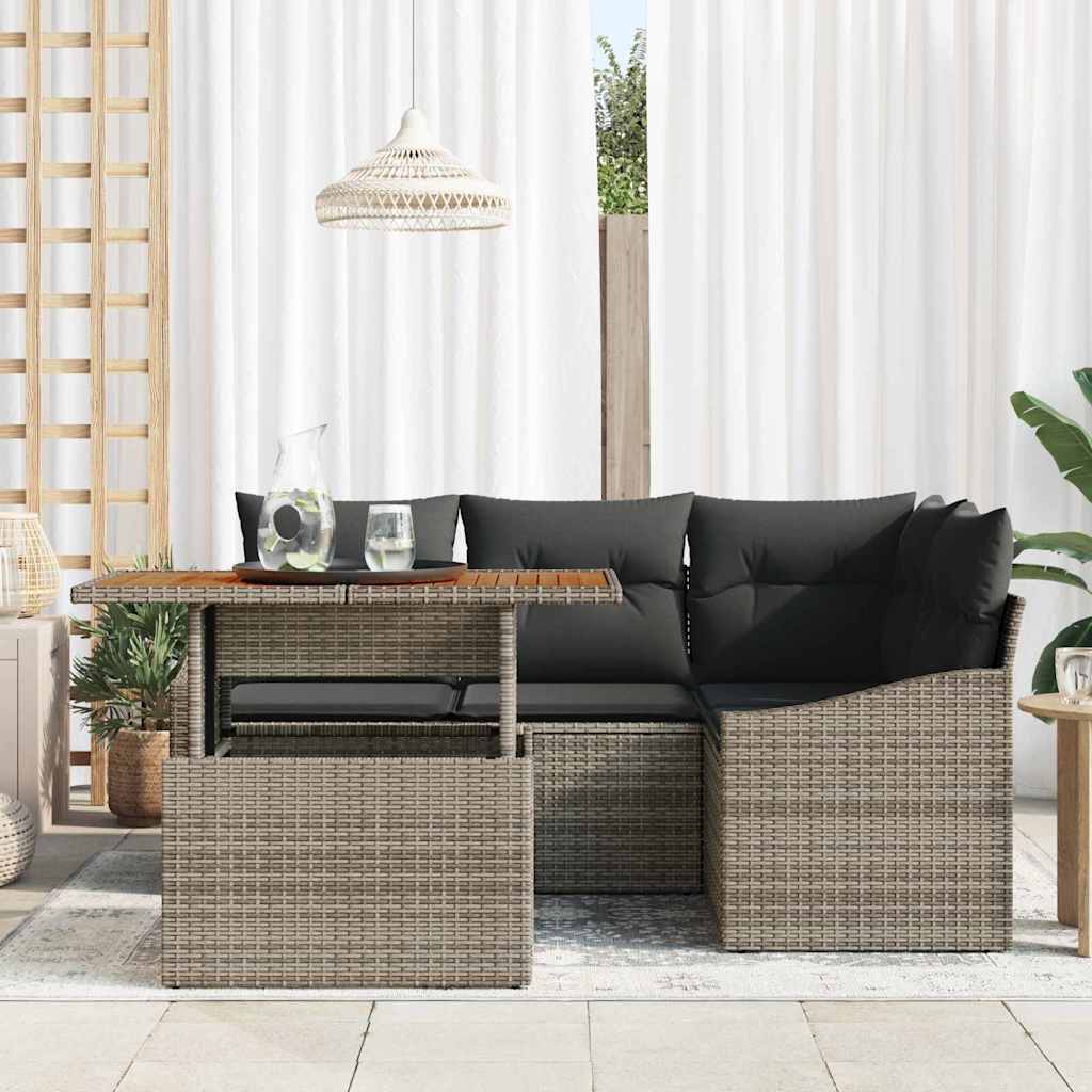 Garden Sofa Set with Storage 5 Pcs Grey Poly Rattan
