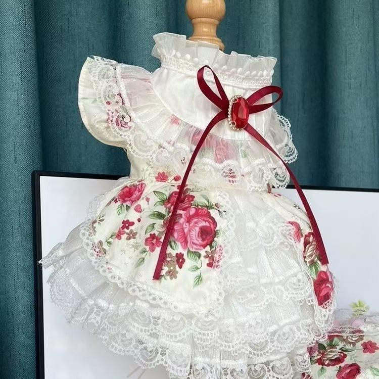 Pet Spring Rose Mesh Dress Cat Rose Lace Princess Dress Small Medium-sized Dog Teddy Vest Puppy Clothes for Small Dogs