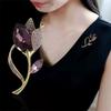 Vintage Luxury Purple Crystal Tulip Flower Brooches For Women Elegant Clothes Suit Accessories Brooch Pins Party Jewelry Gifts