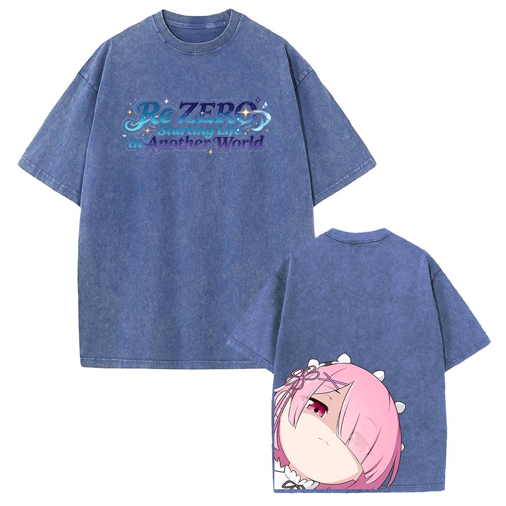 Anime Re ZERO Ram Kawaii Graphic T Shirt Men Women Short Sleeve Clothing Casual Loose Cotton Tshirt Washed T-shirt Harajuku Tops