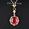 European & American Style Pigeon Blood Red Simulated Ruby Openwork Pendant with 18K Gold-Plated Emerald Aquamarine Necklace for Women