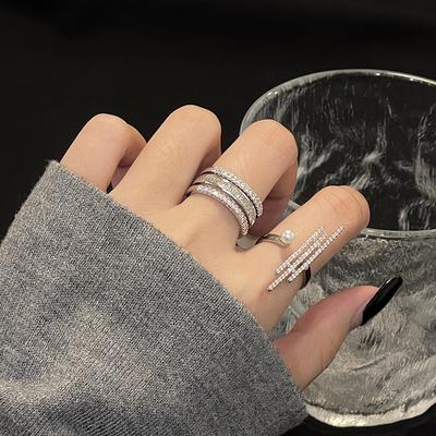 Niche Design Cold Wind Zircon Light Luxury Open Ring High Sense French Full Diamond Ring