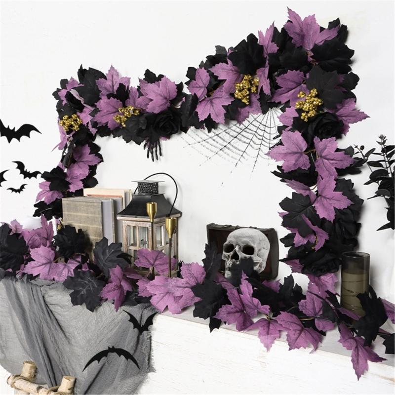 Flexible Artificial Maples Leaf Garlands Indoor Outdoors Halloween Theme Decors Easy Setups Sustainable Plastic Materials