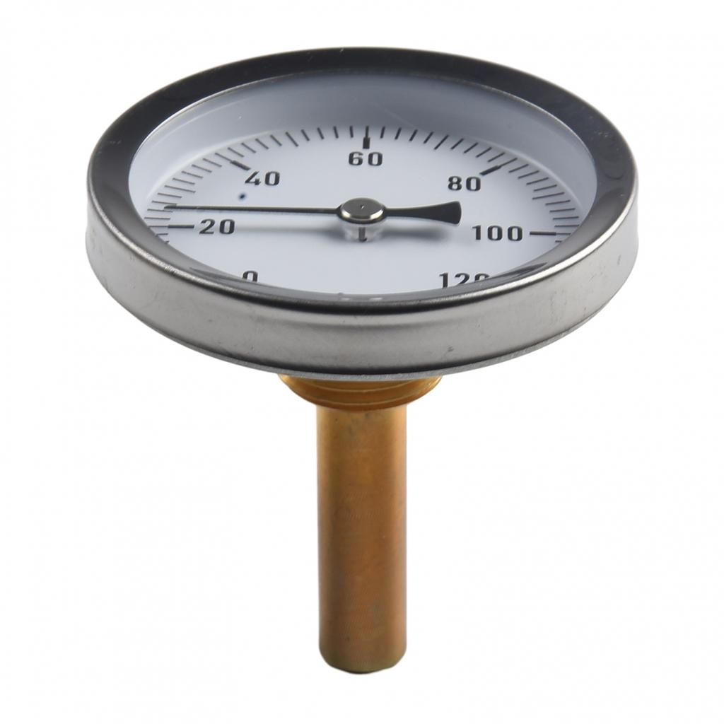 Aluminum Case Hot Water Pipe Temperature Gauge 0 120°C Removable Brass Pocket