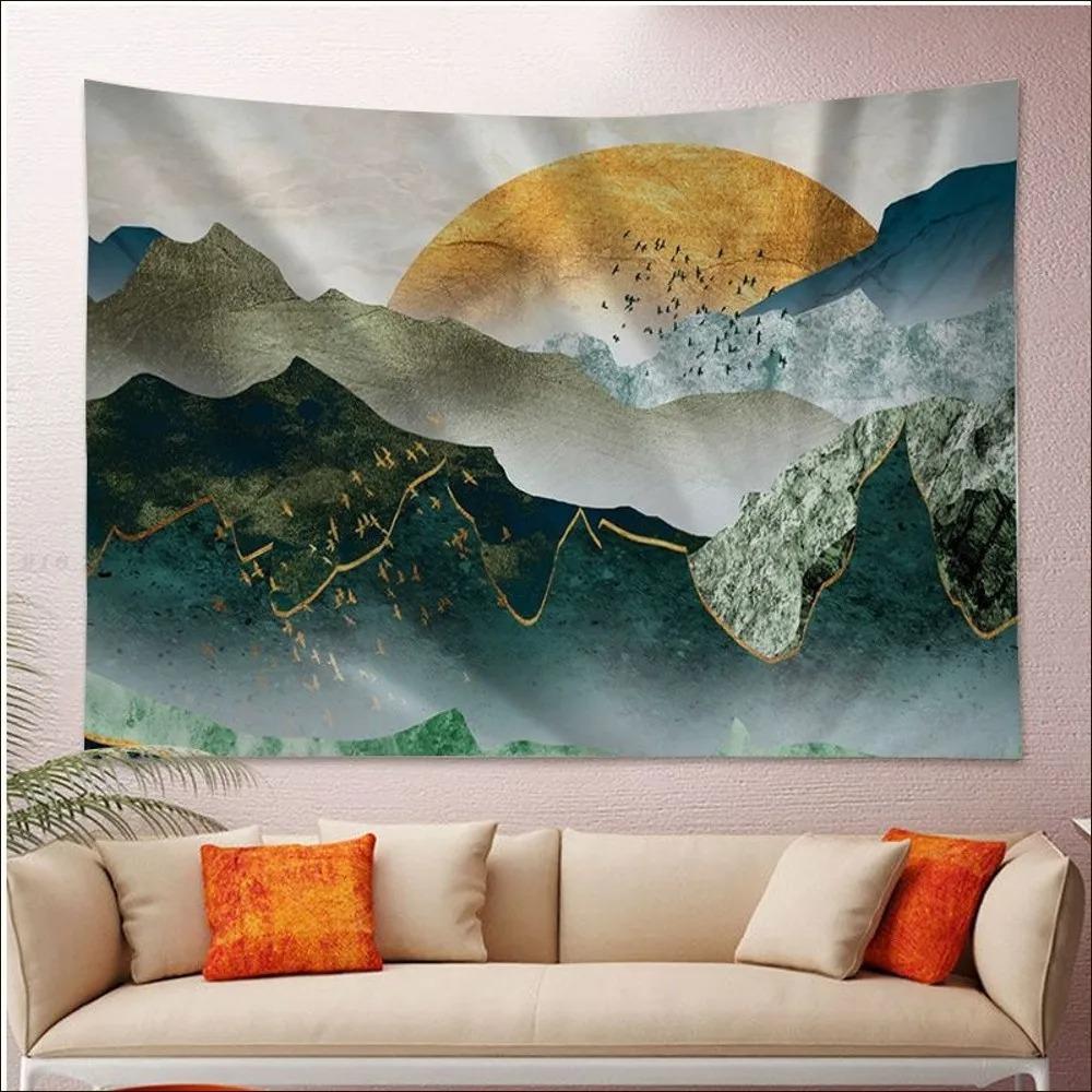 Office Living Room Tapestry Abstract Painted Sunset Mountain Hanging Cloth Home Wall Decoration Tapestry