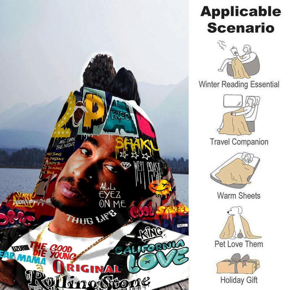 1pc 2Pac Hip-Hop Blanket Soft Lightweight All-Season Multi-Purpose Throw for Sofa, Bed, Office & Picnics, French Style with Iconic Album Art D88