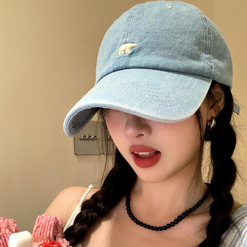 Washed Denim Cap Women's Spring Summer Wide Brim Deep Top Face Small Visor Embroidered Letters Baseball Cap Men