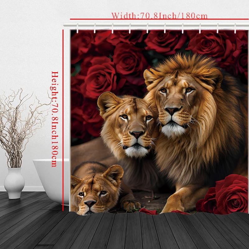 Valentine'S Day Flower Animal Lion Rose Bathing Curtain  Bathroom Shower Curtain Waterproof With 12 Hooks Home Deco Free Ship