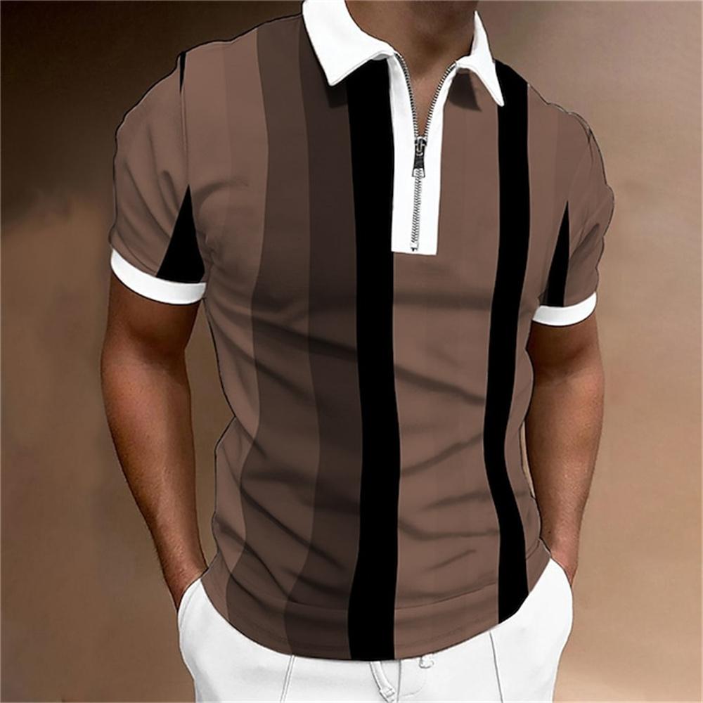 Men's striped polo shirt, short sleeved T-shirt, men's breathable top, business collar streetwear, high-quality luxury brand