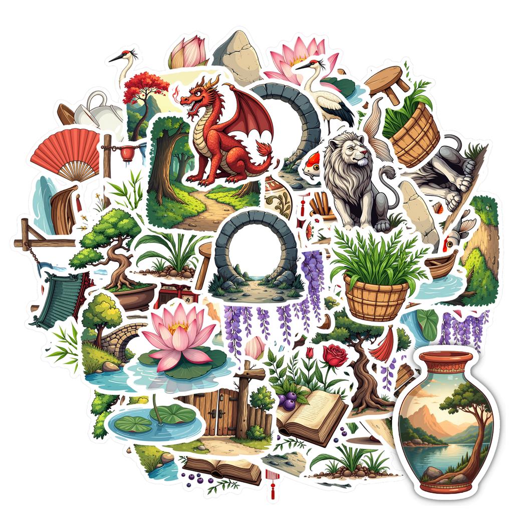 35pcs-70pcs Decals Artistic Dragon Stickers Nature Series Decals Chinese Culture Stickers for Fridge Laptop