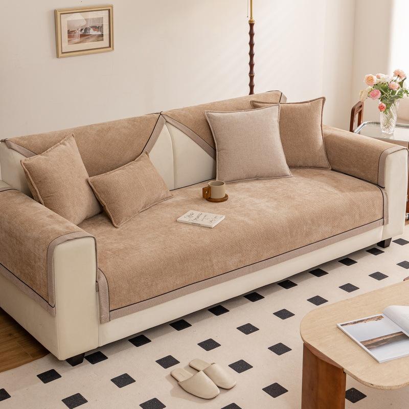 Covor de Sofă Chenille Universal Patru Sezoane Culoare Solidă Husă de Pernă pentru Canapea Chaise Longue în Formă de L Husă de Protecție pentru Sofă Living Acasă
