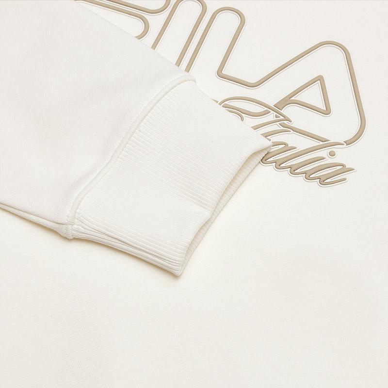 FILA Original Hooded Letter Striped College Pullover Long Sleeve Sweatshirt Women sweatshirt Cloud-Mushroom-White F11W519207FWT