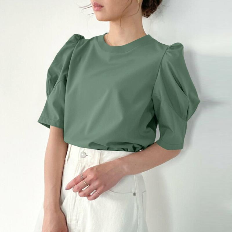 

ZANZEA Женская повседневная летняя блузка с круглым вырезом и коротким рукавом 5XL зелёный