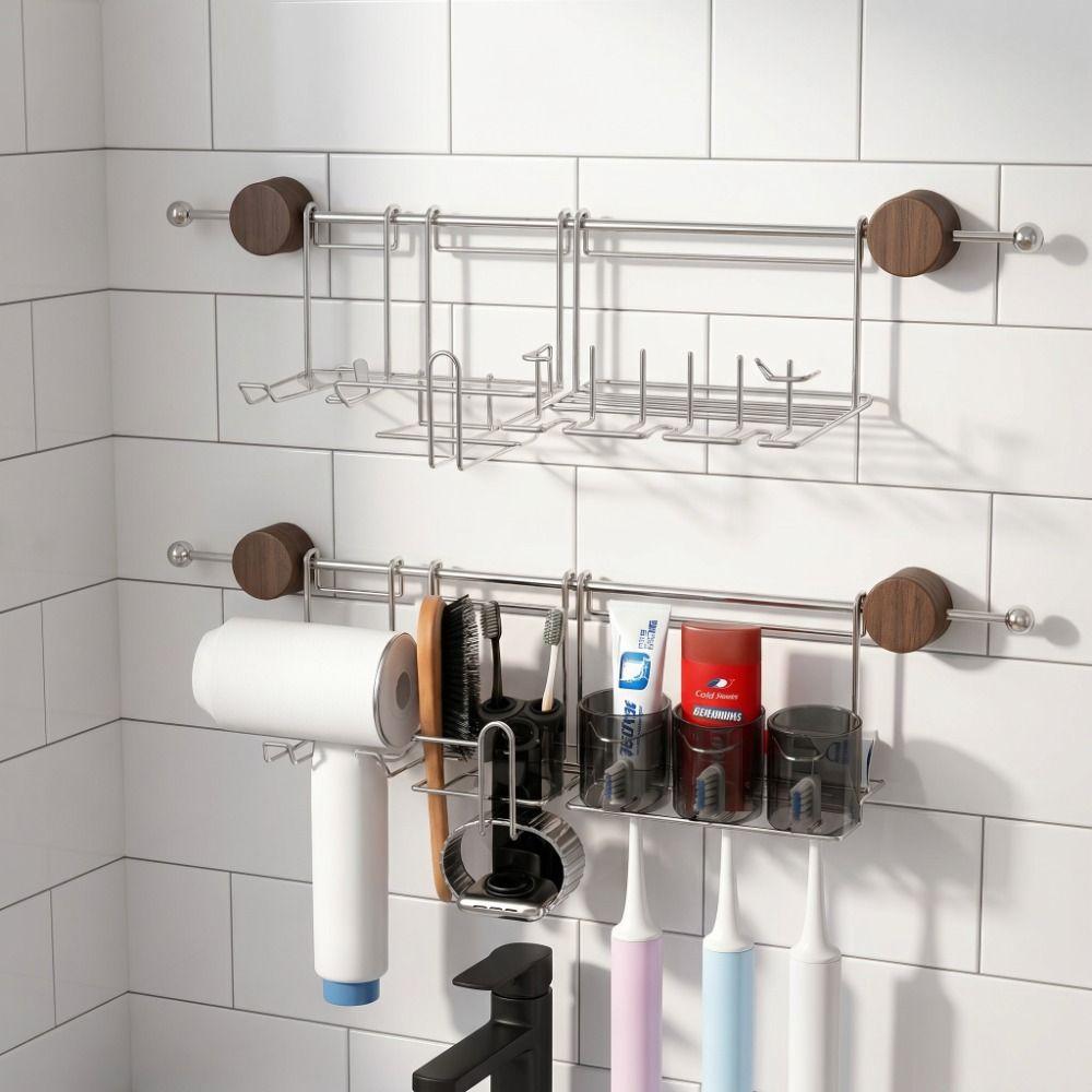 Waterproof Suction Cup Bathroom Shelf Luxury Style Wall Mount Storage Holder Cosmetics Storage