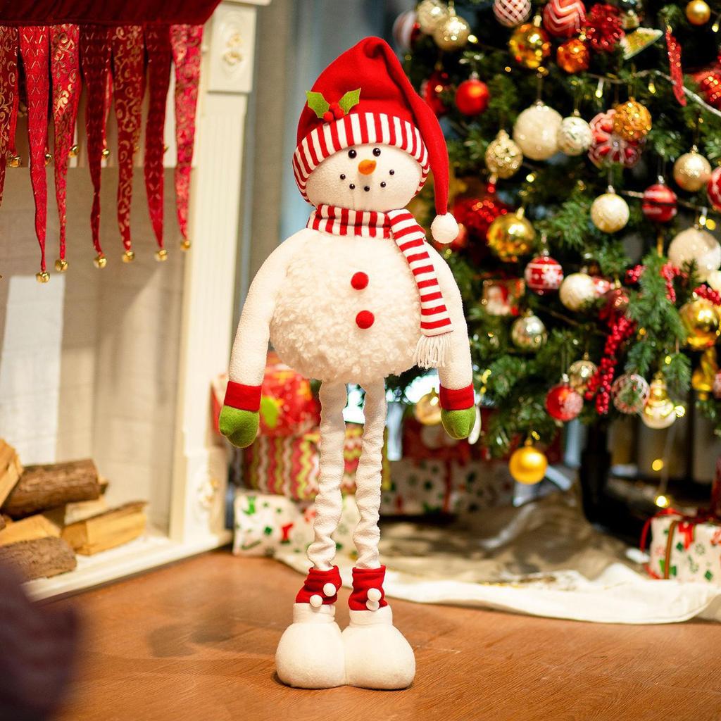 Standing Snowman Decorations Holiday Centerpiece Christmas Decor Retractable Long Leg Plush Standing Snowman For Home Desktop
