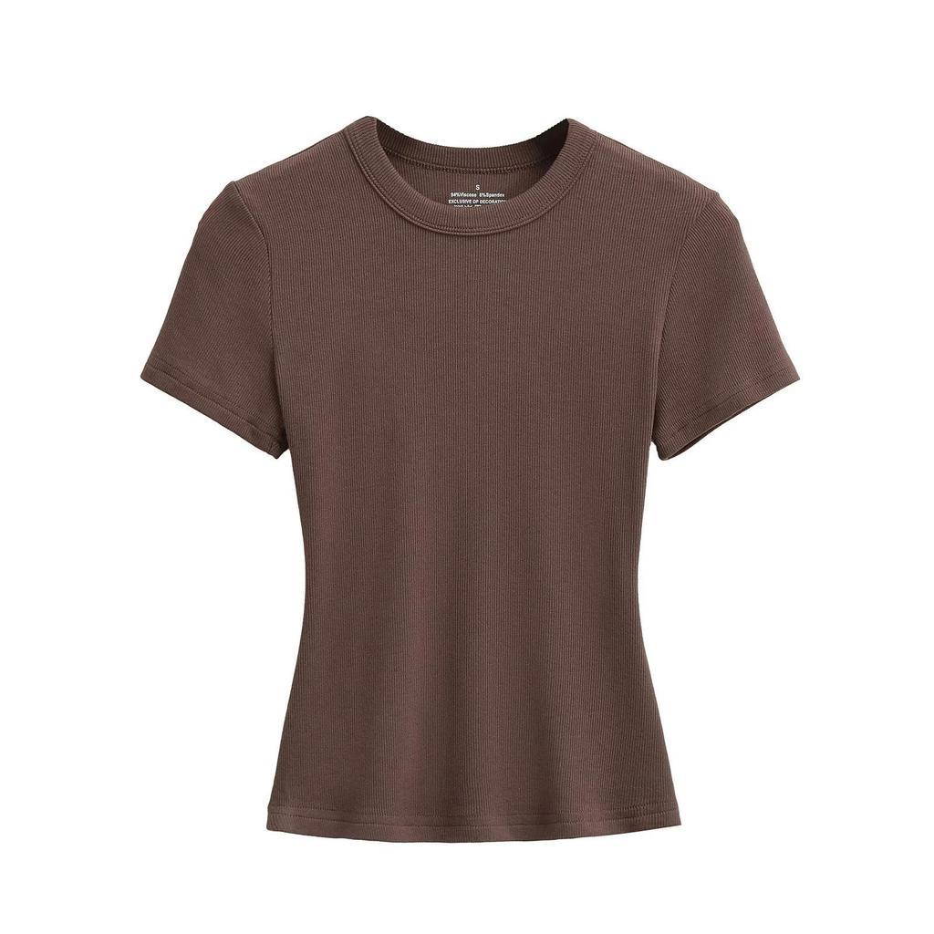 American Spicy Girl Slim Fit Round Neck Short Sleeve T-shirt - Women’s Elastic Summer Top