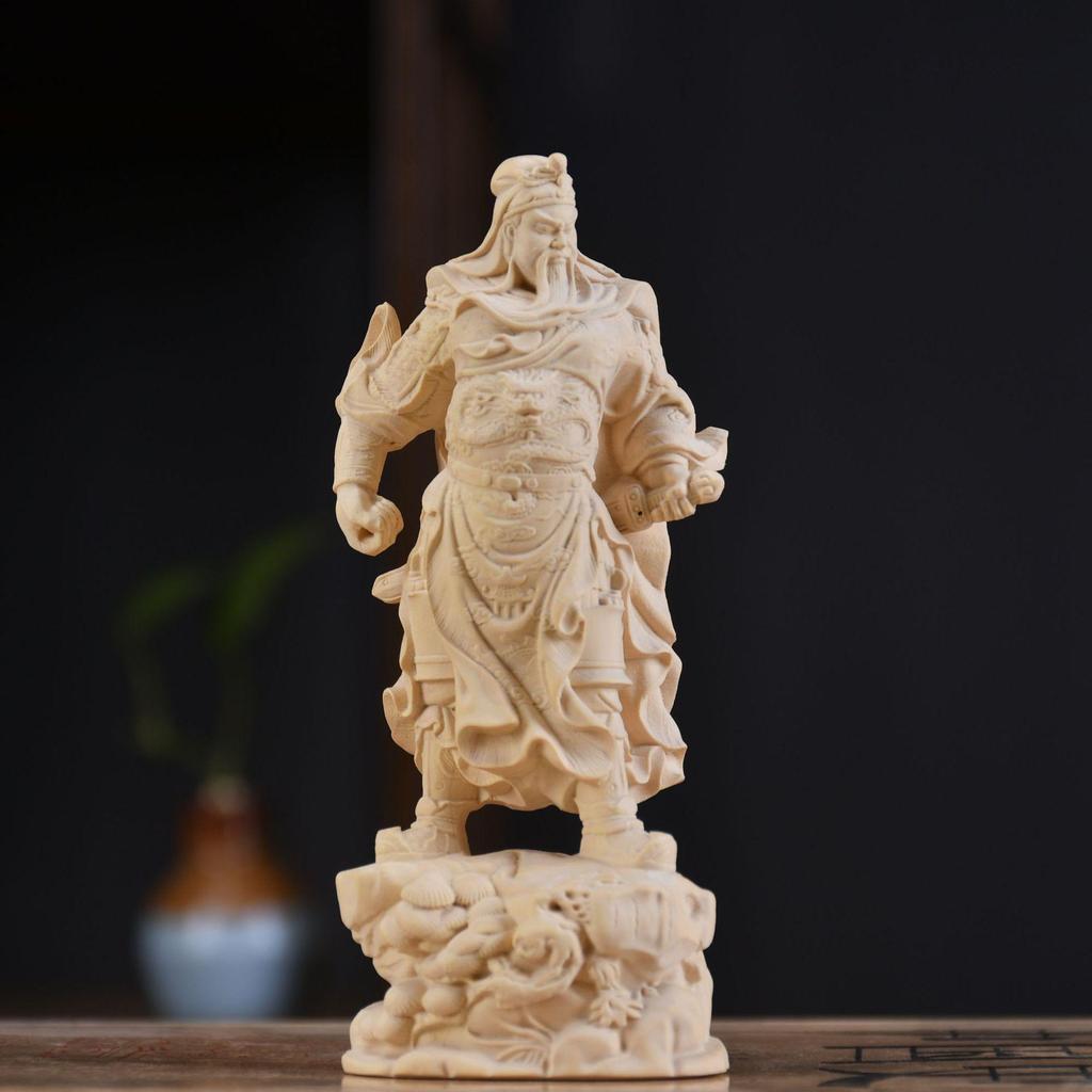 Taihang Cliff Cypress Wood Guan Yu Martial God of Wealth Carving: Solid Wood Desktop Ornament