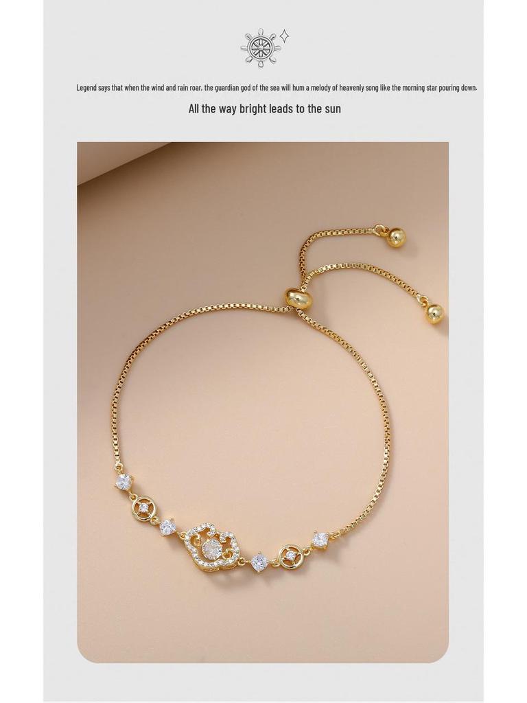 Auspicious Cloud Zircon 16K Gold Vintage Bracelet - Simple, Elegant, Trendy Bangle for Women.