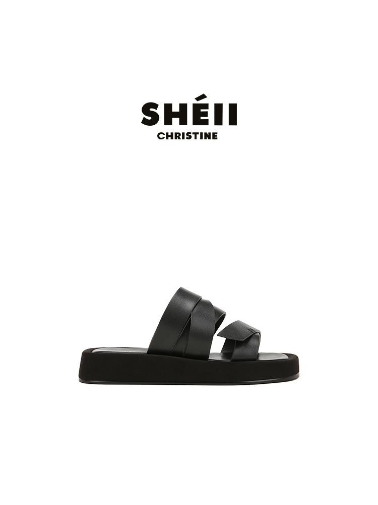 

Sheepskin version~ Wrap with square head thick bottom beach vacation casual slippers women s wear summer cool slippers 40