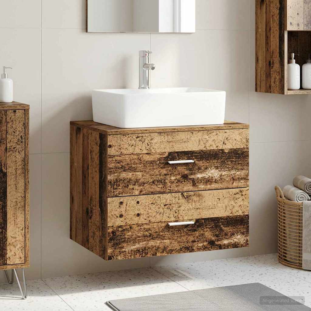 Wall Mounted Bathroom Storage Cabinet Reclaimed Wood Look 62.5 x 44.5 x 50 cm