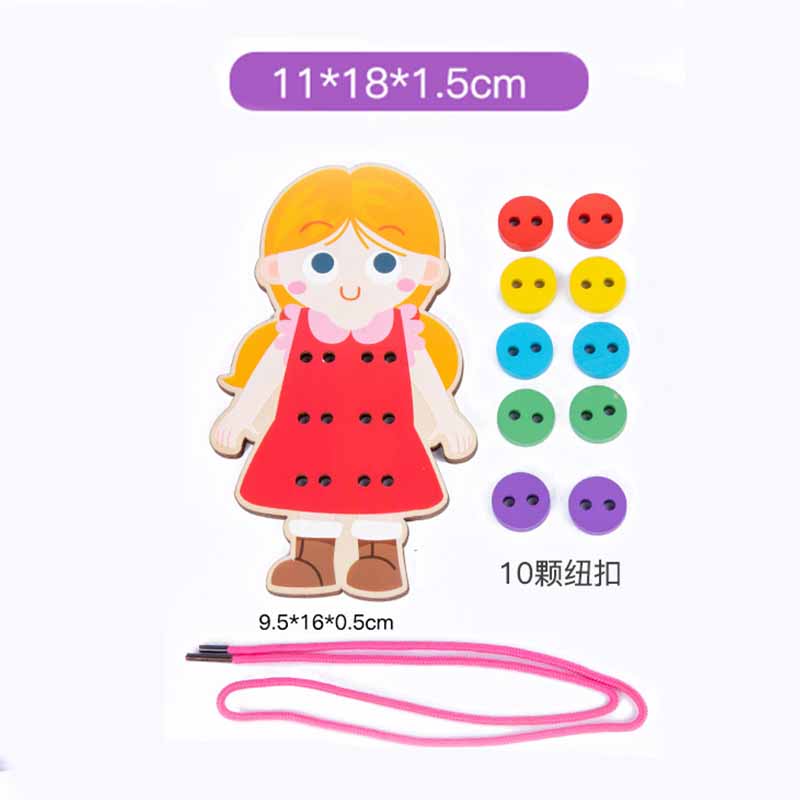 

Kids Threading Toys Lacing Shoes Clothes Stringing Wooden Montessori Educational Puzzle Toy Activity Board Fine Motor Skill Gift