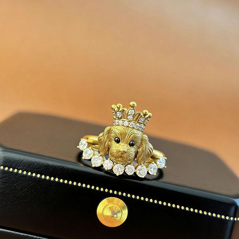 3D Puppy Kitten Ring Adorable Crown Bow Enamel Animal Design Perfect for Women Jewelry Gifts