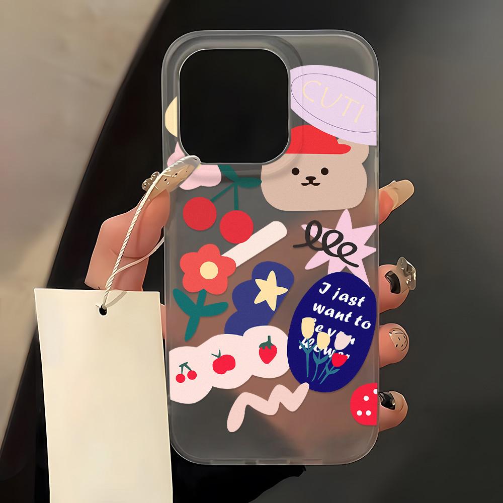 Mobile Phone Cases for iPhone 11 13 15 Pro Max 12 14 Pro Max Case iPhone 16 15 Plus 13 Pro 12 Mini 13 Mini Frosted Texture Painted Cartoon Flowers
