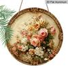 2D Flat, 1pc Round Vintage Floral Metal Wall Decor - Beige & Golden Suitable for Home, Suitable for Housewarming Gifts, Round Aluminum Plaque with