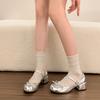 French Lace Bow Mary Jane Small Leather Shoes Women's New Summer Round Toe Block Heel One Buckle Single Shoes