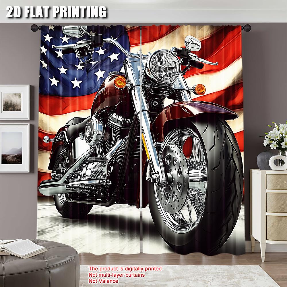 2 st Coola Motorcykelgardiner Amerikanska Flaggan Klassisk Gardin Motorcykel Extremsport Modern Lämplig För Vardagsrum Sovrum