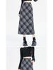 2025 Spring/Autumn High Waist Slit A-line Wool Plaid Midi Skirt for Women