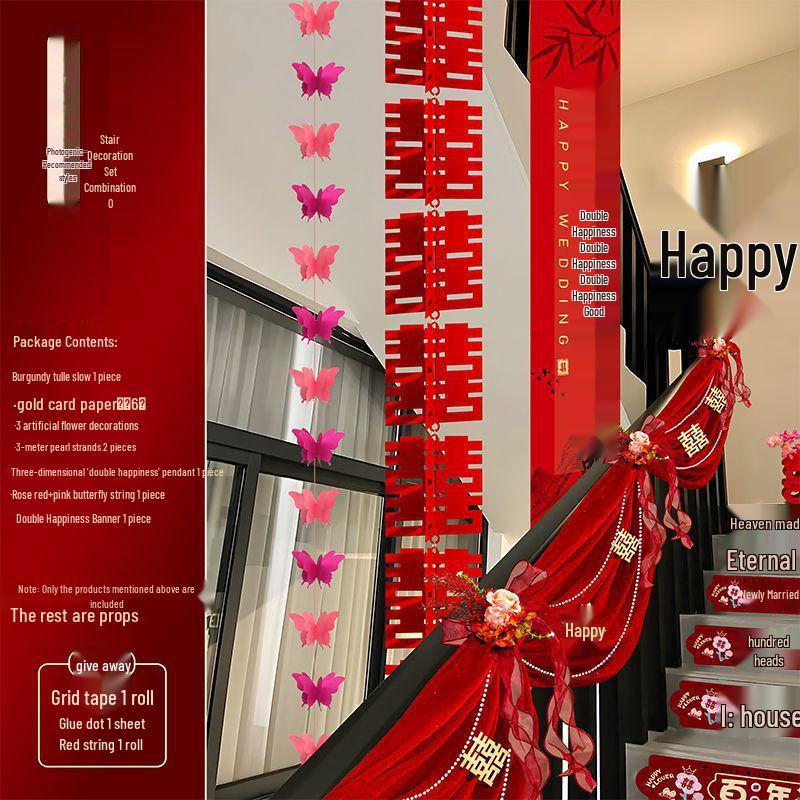 Bridal Chamber Stair Railing Decoration Set for Indoor Engagement & Wedding Celebration