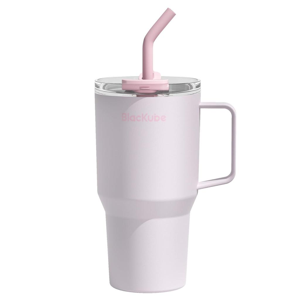 Blackube Ceramic Tumbler with Straw and Handle, 800ml Coffee Kettle, Vacuum Quencher, Keeps Hot or Cold, Vacuum Insulated Wide Mouth, Large Capacity,