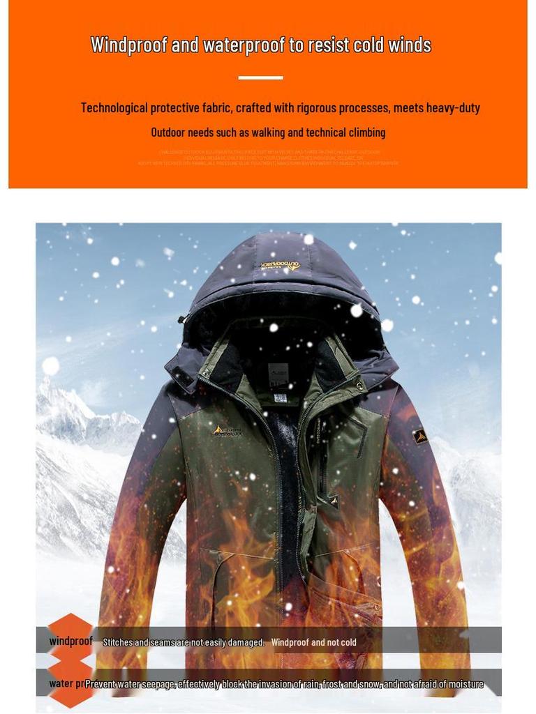 Men's Winter Windproof Fleece-Lined Cotton Jacket - Thickened Outerwear for Outdoor Cold-Weather Protection