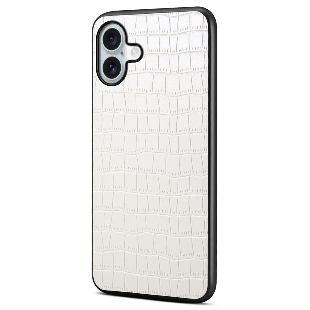 For iPhone 16 Plus Case Crocodile Texture Leather Coated PC+TPU Phone Cover
