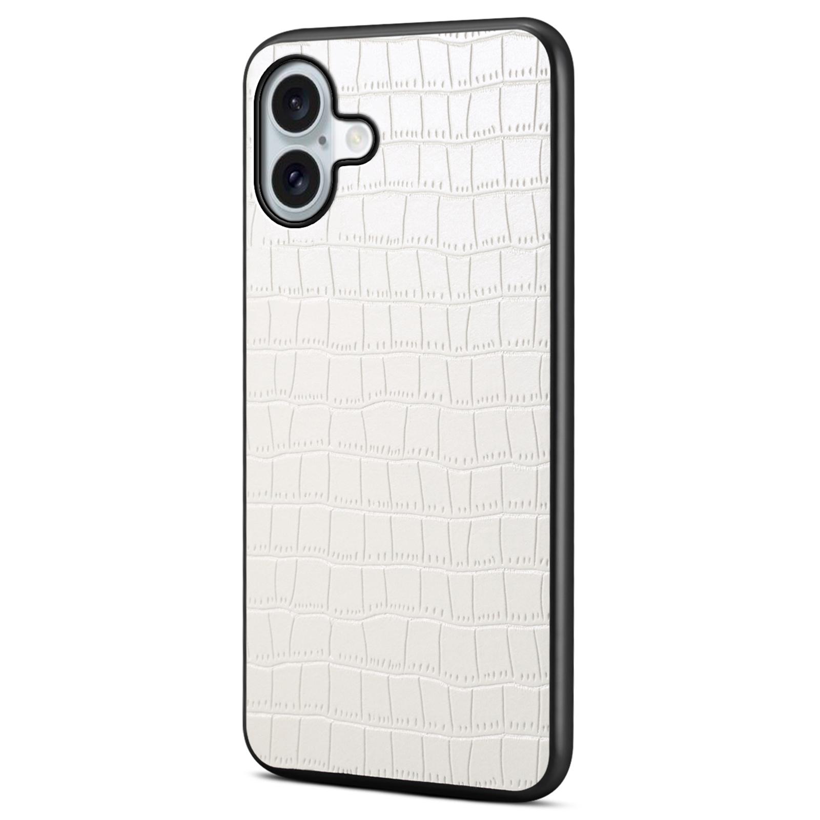

For iPhone 16 Plus Case Crocodile Texture Leather Coated PC+TPU Phone Cover E
