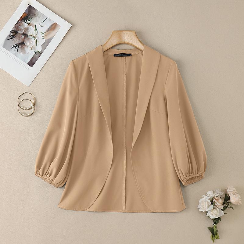 

ZANZEA Женская летняя повседневная блузка-кардиган с рукавом 3/4 свободного кроя S хаки