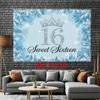 2D Flat Blue Snowflake & Number 16 Photography Background Cloth