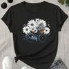 Women Summer T Shirt Retro Fashion Short Sleeve Tees Casual Flower Printed  Tops