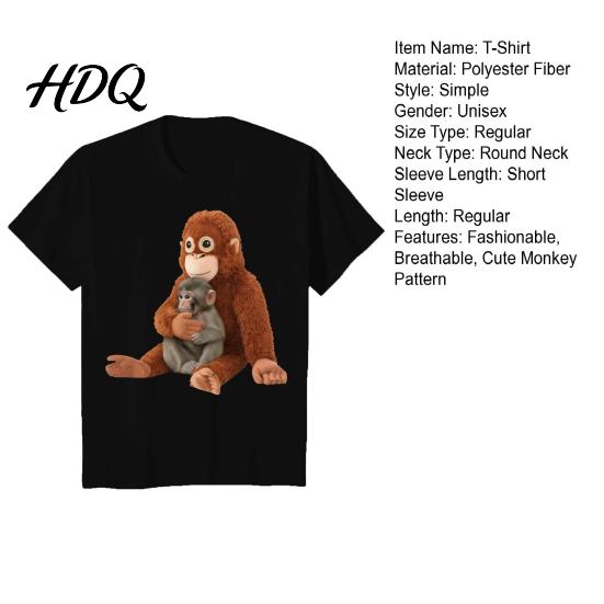 Lightweight Summer T-shirt Monkey Punch T-Shirt Short Sleeve Round Neck Casual Tee Cute Versatile Orangutan Pattern Shirt for Men Women Street