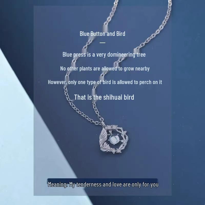 Blauer Eukalyptus & Vogel S999 Sterlingsilber Damen Halskette - 2024 Luxus Neujahrs- & Geburtstagsgeschenk