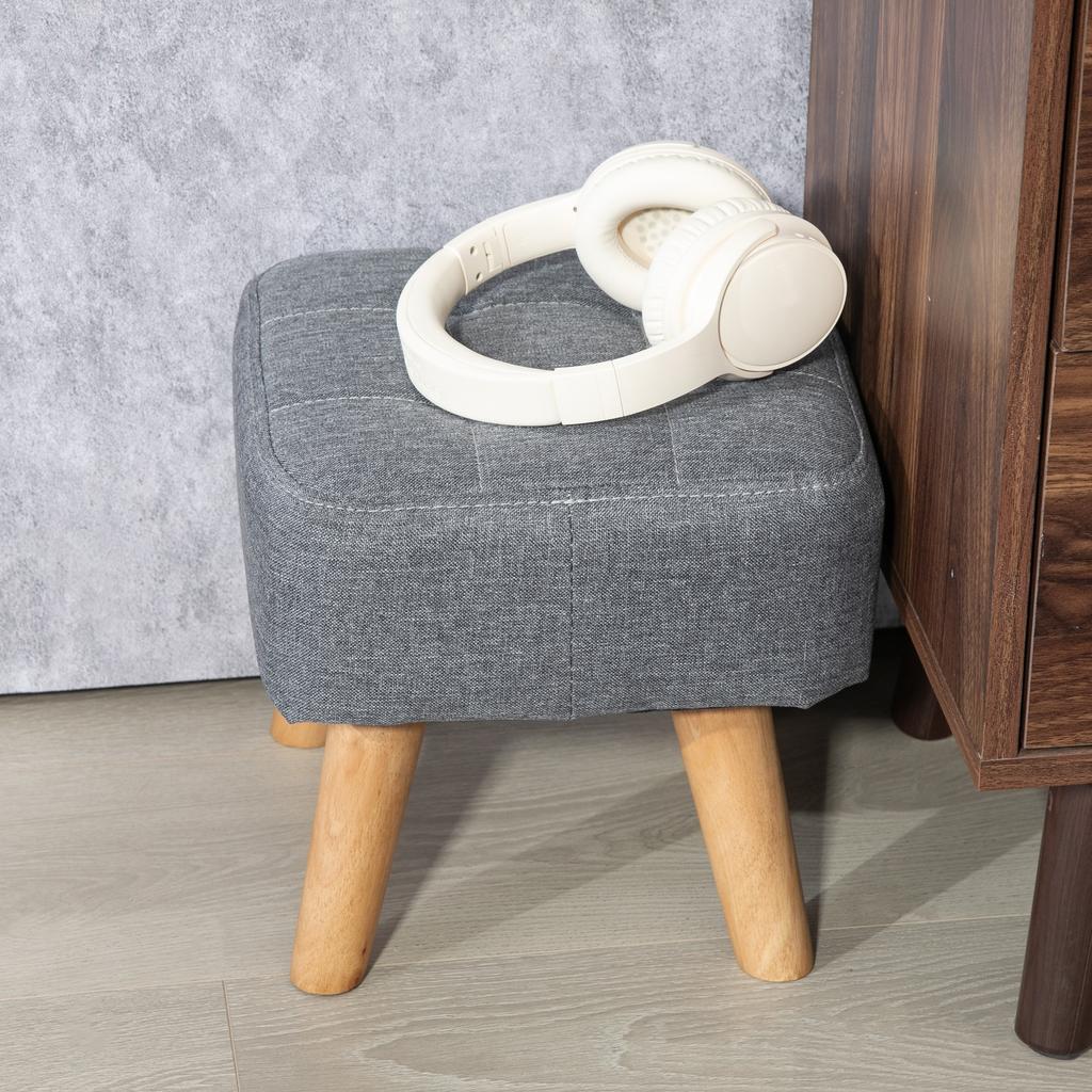 Linen Look Square Padded Footstool Grey