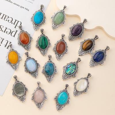 1Pc Reiki Healing Crystal Pendant, Vintage Bohemian Oval Natural Stone Energy Gems Charms dla DIY Women Necklace Accessories, Christmas Jewelry Making