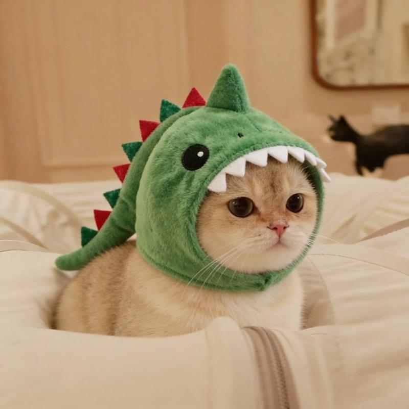 Plush Cats Dinosaur Costume Hat Headgear for Pet Cats, Comfortable Cosplay Headpiece for Party Dressingup, Daily Styling, Fit 3-7Kg