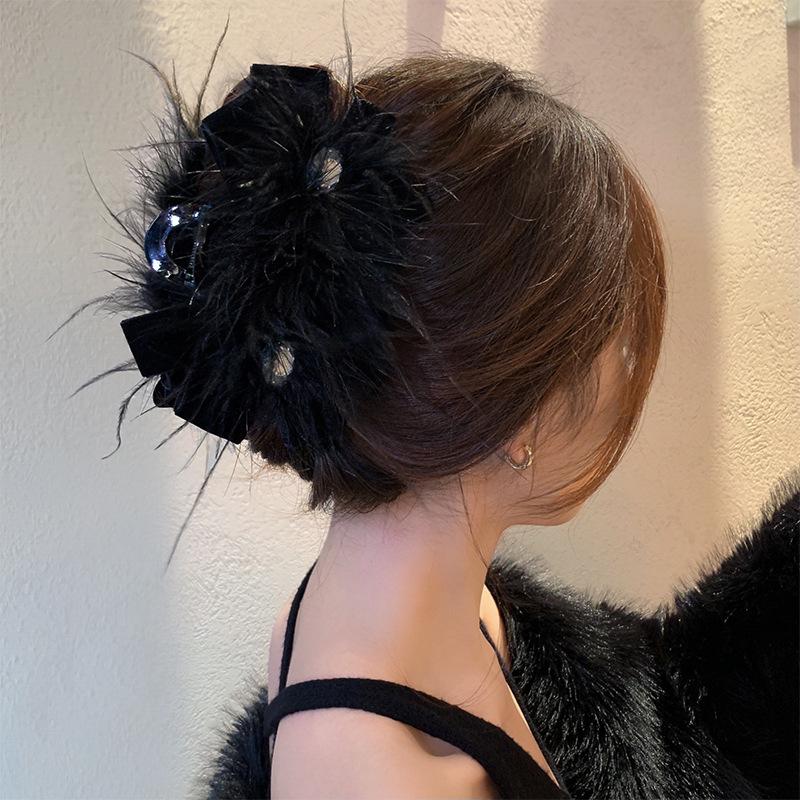 New Fashion Design Diamond Bow Feather Hairpin Internet Celebrity Personality Disc Hair Grab Pin Hair Accessories