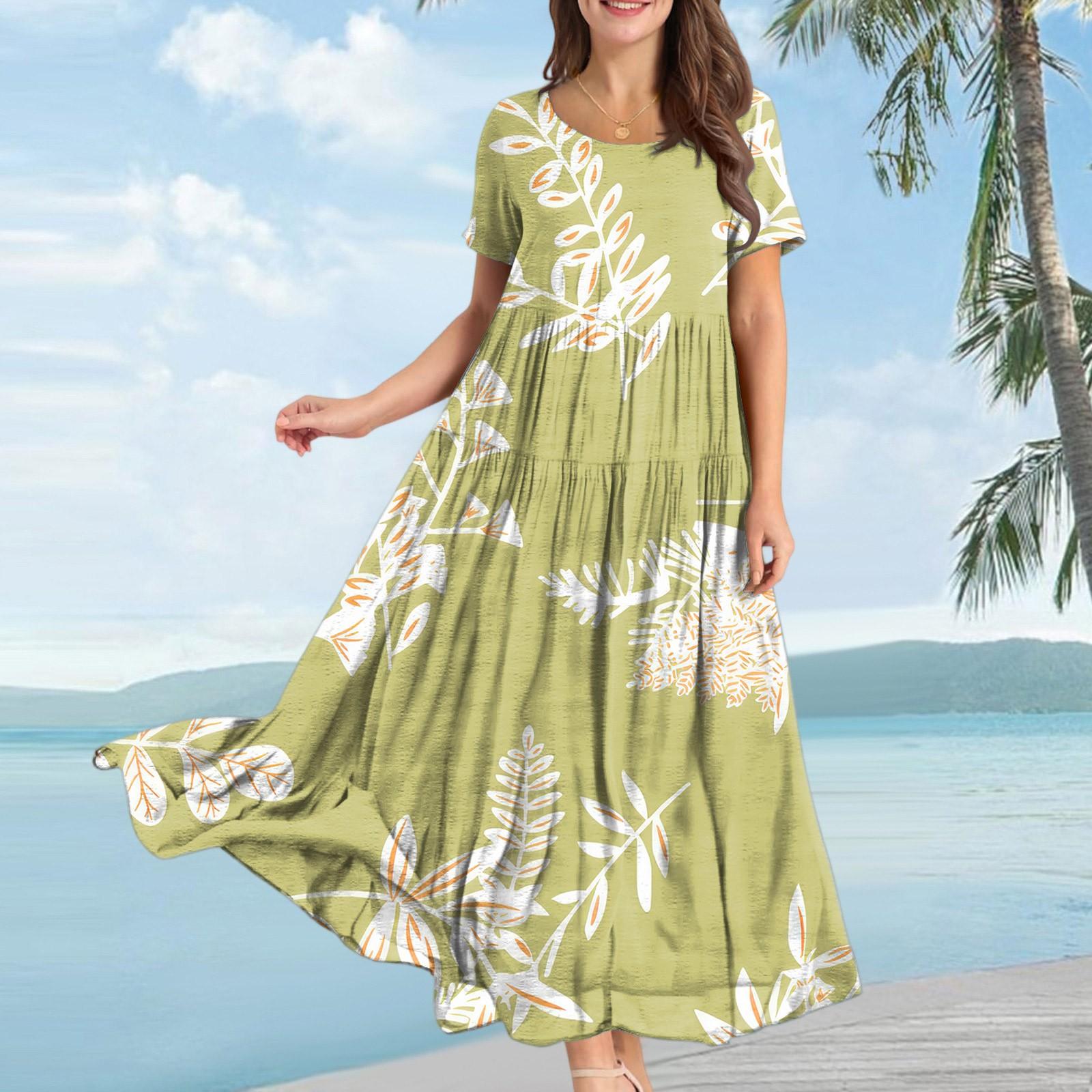 

Женское повседневное свободное богемное платье с цветочным принтом, длинное макси-платье с коротким рукавом, летнее пляжное платье-качели XXL