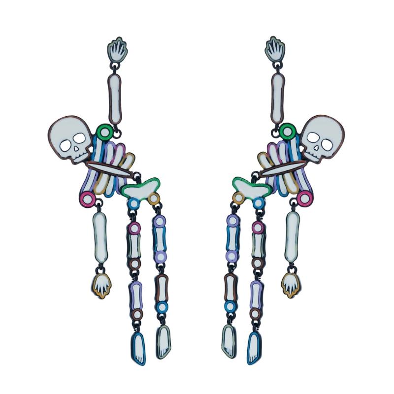 Skull Stud Drop Earrings Pair, Halloween Alloy Statement Jewelry for Costume Styling, Stage Looks and Theme Parties