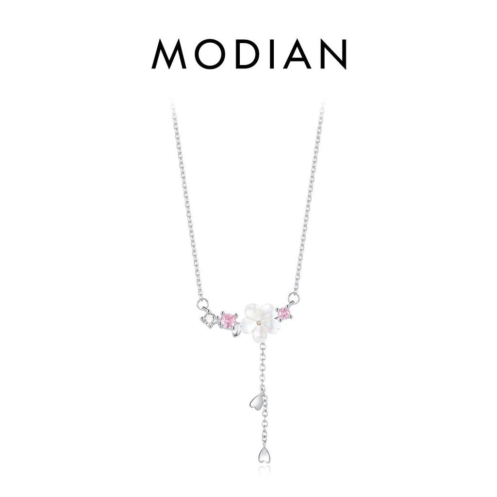 MODIAN Real 925 Sterling Silver Charm Shell Pearl Flower Pendant Necklace Elegant Neck Chain For Women Anniversary Fine Jewelry
